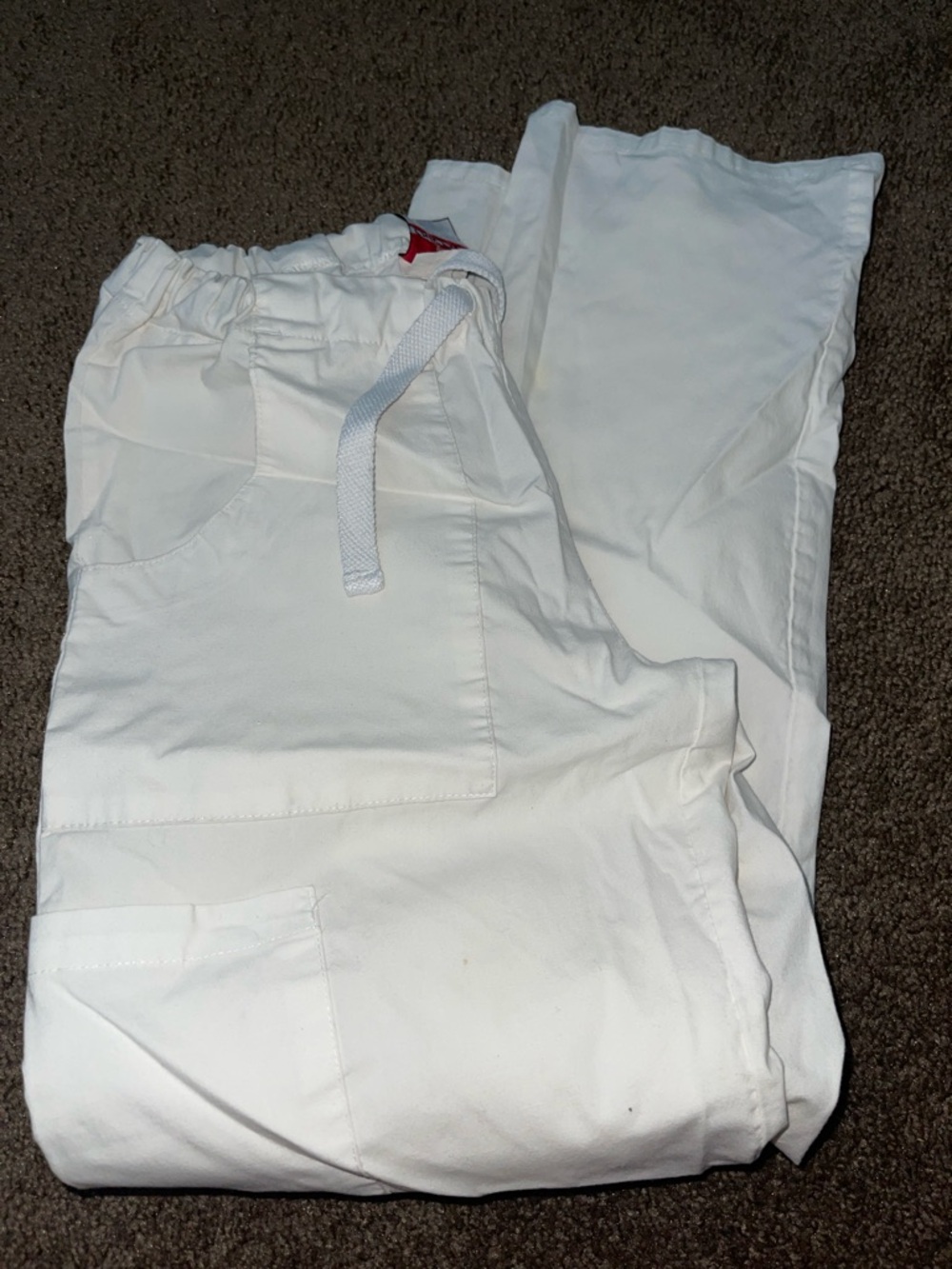White Drawstring Cargo scrub Pants